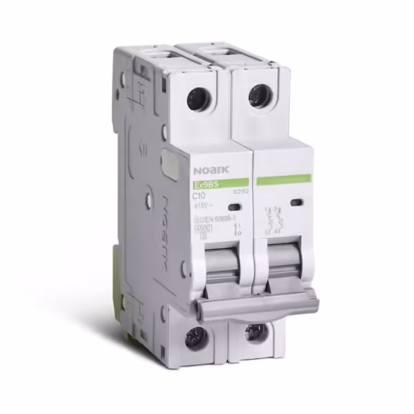 Siguranta automata modulara Noark 102152, din plastic, 2P, 2 module, amperaj 10A, tensiune alimentare 400 V, 240 g, clasa de protectie IP 20, curba C, Noark, Alb