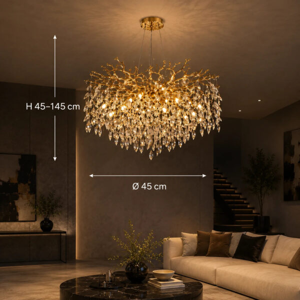 Candelabru Cristal WALTZ Rhapsody, 6xG9, Auriu, Diametru 45cm, Inaltime Reglabila