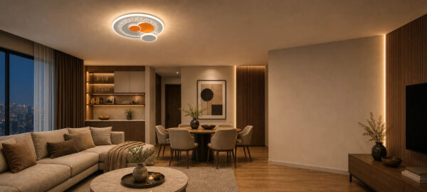 Lustra LED cu cristal HELIOX, 40W, 4 Cercuri, lumina Rece/Calda/Neutra, Alb