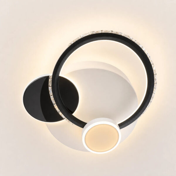 Lustra LED cu cristal PRISMIQ 45W, 3 Cercuri, lumina Rece/Calda/Neutra, Negru