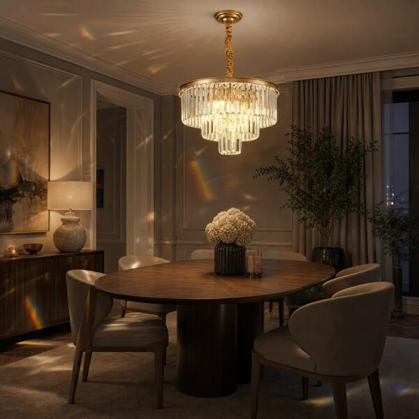 Candelabru Cristal CHAMBORD Petito 3xE14, Diametru 28cm, Auriu Mat