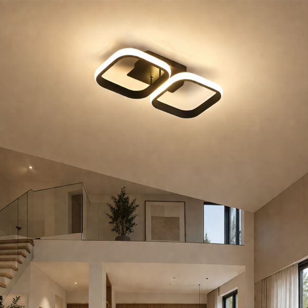 Lustra LED VERTEX 21W, 2 Patrate, Liniara, lumina Rece/Calda/Neutra, Neagra