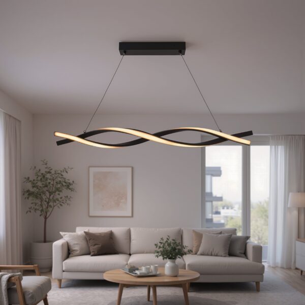 Lustra LED Suspendata cu Telecomanda, FLUX, 27W, 116cm, Lumina Rece/Calda/Neutra 3000K/4000K/6000K, Dimabila, Negru, Inaltime Reglabila, Metal si Silicon
