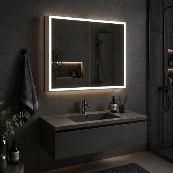 Oglinda LED cu Dulap MODA 60x70 cm Alb  Iluminare Perimetrala si Senzor Radar