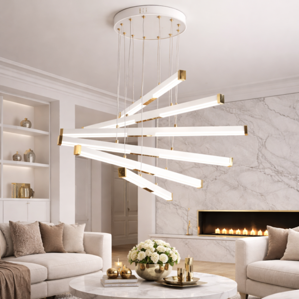 Lustra LED Suspendata Acril LT183/6WH, 81W, Lumina 3000/4000/6000K, Alb, Inaltime Reglabila