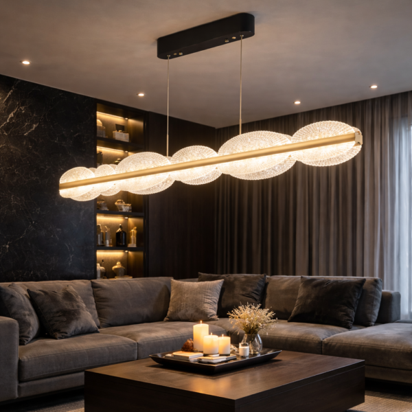 Lustra LED suspendata cu Telecomanda ISOTTA 105W, lumina Rece/Calda/Neutra 3000K/4000K/6000K, Dimabila,Inaltime Reglabila, Negru si Argintiu, Metal si Cristal