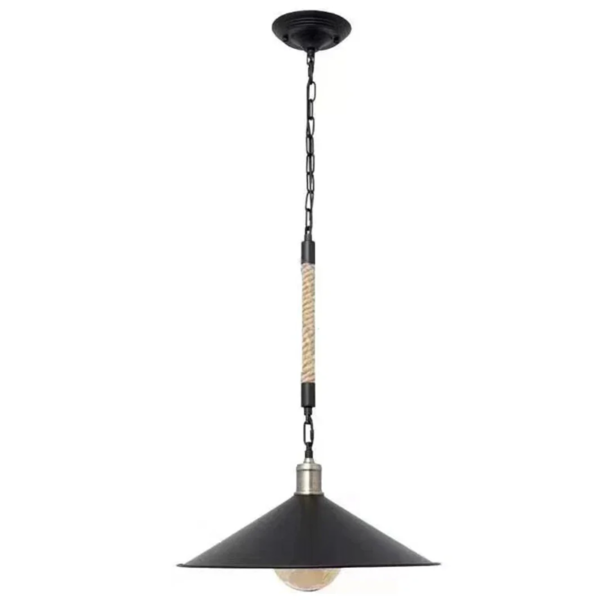 Lustra Franghie LV570/1BK, 1xE27, Diametru 26.5 cm, Inaltime 11 cm, IP20, Maro, Negru, Metal si Sfoara
