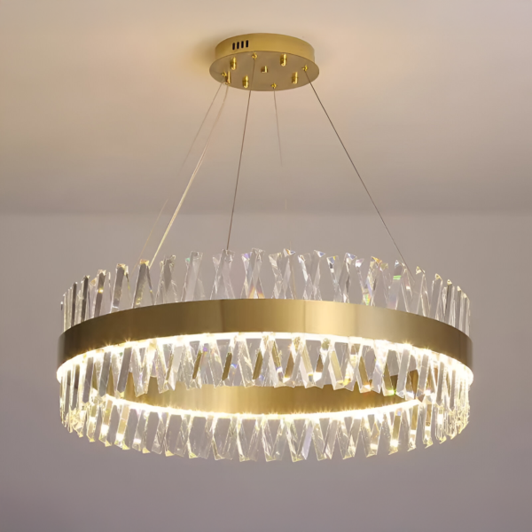 Candelabru LED CASERTA Eleganza cu Telecomandă, Lumina Calda / Neutra/ Rece, 54W, Dimabil, Diametru 50cm, Auriu