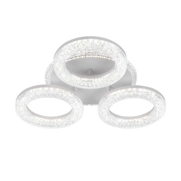 Lustră LED FREJA cu Telecomandă, 50W, 3000K/4000K/6000K, Dimabil, Alb, Cristale, 3 Cercuri