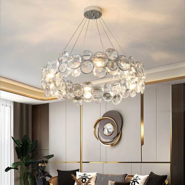 Candelabru Cristal Angelica 6XE14 Argintiu, Diametru 49cm, Inaltime Reglabila
