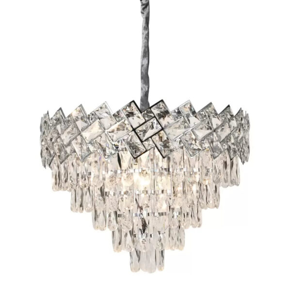 Candelabru Cristal WINDSOR Eleganza 8xE14, Diametru 39cm, Crom Lucios, Inaltime Reglabila
