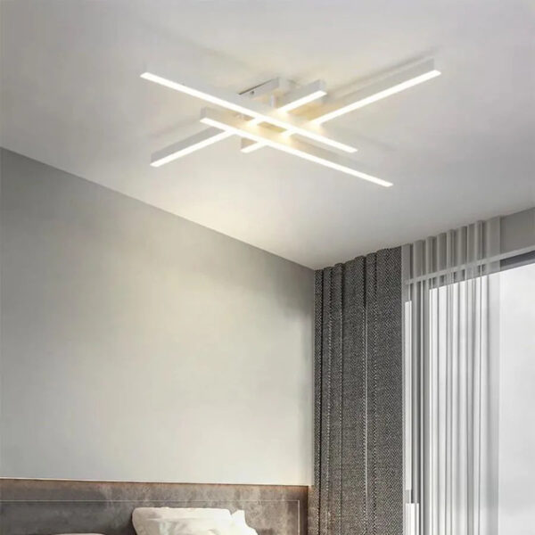 Lustra LED cu telecomanda MORA 80W, 4 Elemente, Liniara, lumina Rece/Calda/Neutra, Dimabila, Alb