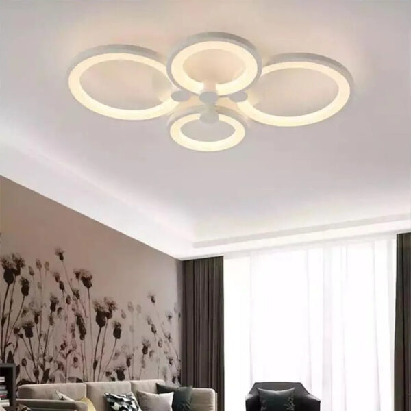 Lustra LED cu telecomanda ALANI 52W, 4 Cercuri, lumina Rece/Calda/Neutra, Dimabila, Alb