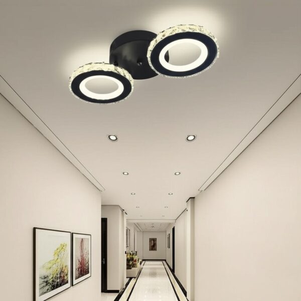 Lustra LED cu telecomanda si cristal NOVA ROTONDA 32W, 2 Cercuri, lumina Rece/Calda/Neutra, Dimabila, Negru