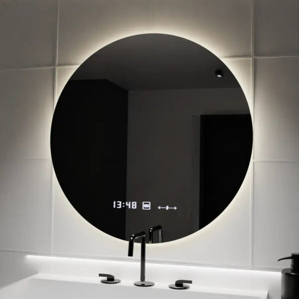 Oglinda LED Rotunda, 70cm, Serenite MotionGlow Marcello, Sistem Dezaburire, Ceas & Termometru, Dimabila