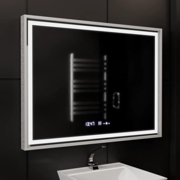 Oglinda LED Rectangulara, 80x60cm, Verite Imperial Silver Motion Glow Marcello, Sistem Dezaburire, Ceas, Dimabila
