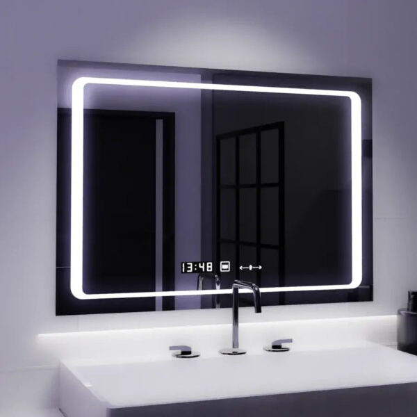 Oglinda LED Rectangulara, 90x60cm, Sole Senzor Marcello, Sistem Dezaburire, Ceas & Termometru, Dimabila