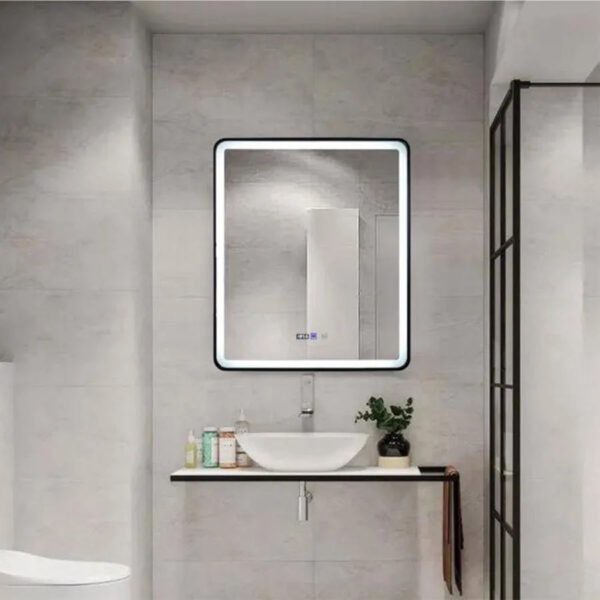 Oglinda LED Rectangulara 70x90cm EDGE Touch Sistem Dezaburire, Rama Neagra