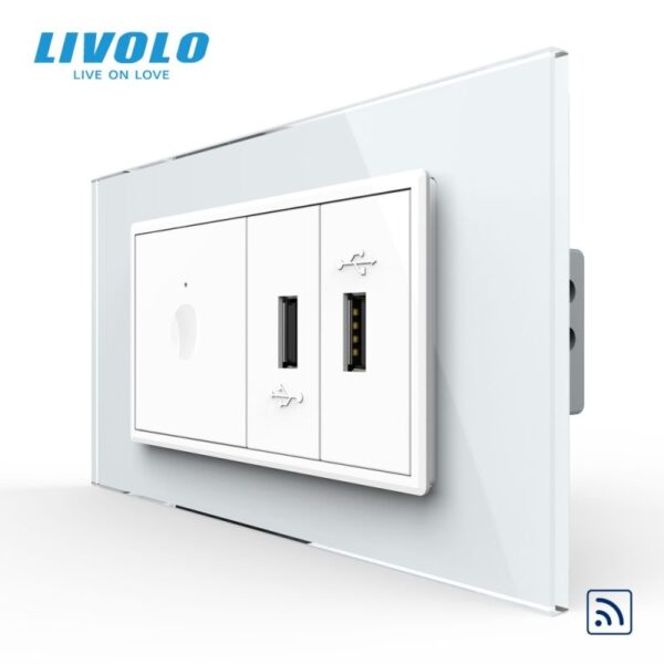 Intrerupator tactil simplu control telecomanda RF + priza dubla USB- 4M- cu rama sticla