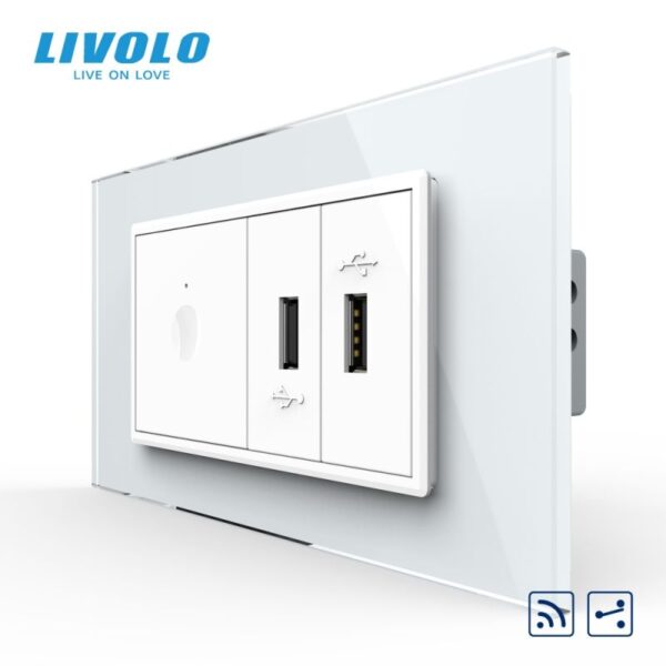 Intrerupator tactil simplu cap scara / cruce control telecomanda RF + priza dubla USB- 4M- cu rama s