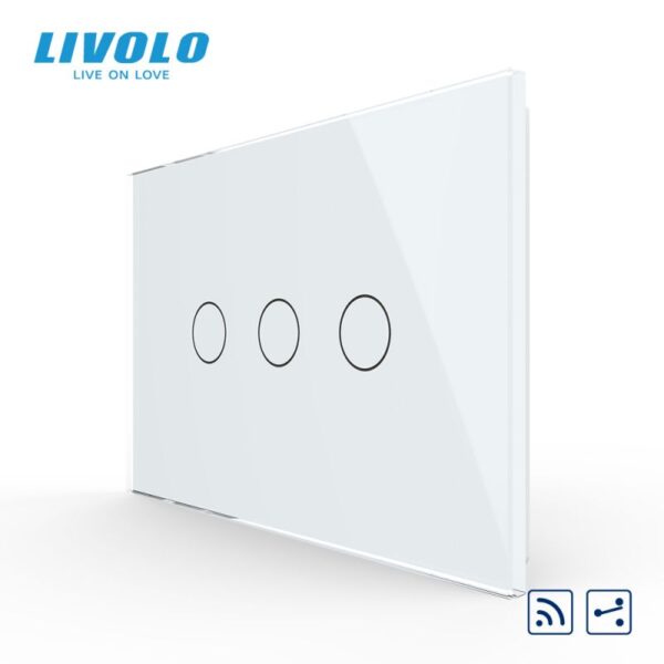 Intrerupator triplu- standard italian- cap scara / cap cruce- control telecomanda RF- cu panou sticl