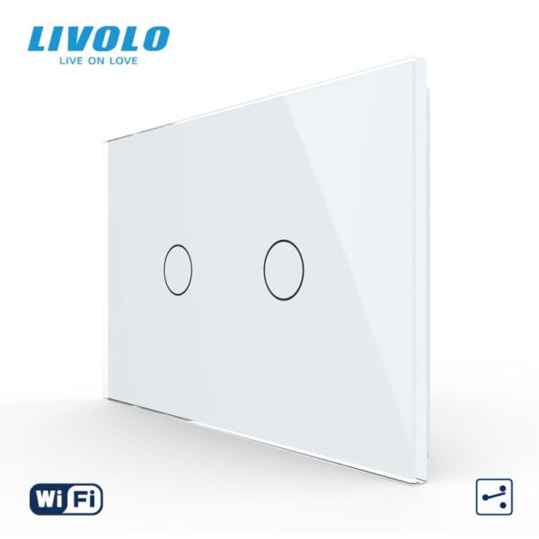 Intrerupator dublu- standard italian- cap scara / cap cruce- conexiune WiFi- cu panou sticla- 3M