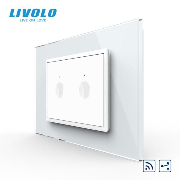 Intrerupator dublu tactil, control telecomanda RF, cap scara / cap cruce, standard italian, cu rama sticla, 3M